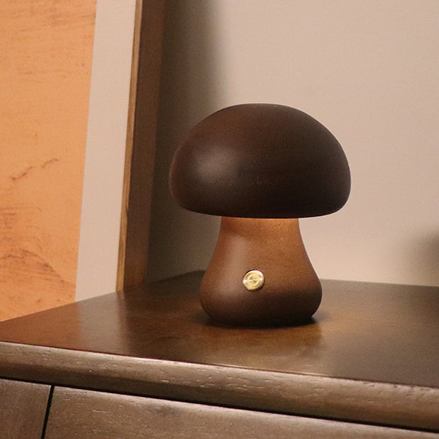 INS Wooden Cute Mushroom LED Night Light With Touch Switch  Bedside Table Lamp