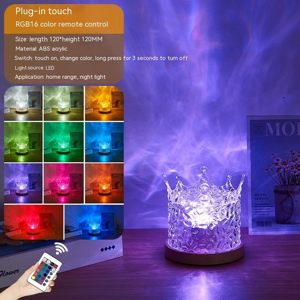LED Water Ripple Ambient Night Light USB Rotating Projection Crystal Table Lamp RGB